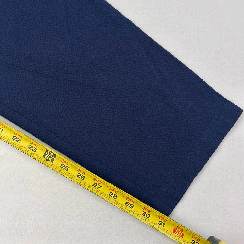 Vineyard Vines Pants Mens XL Navy Blue Seersucker Pleated Elastic Waist Tapered